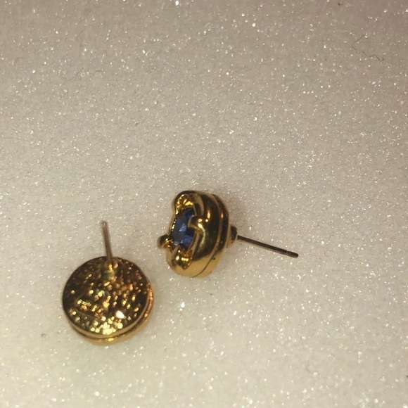 VTG Butler Blue Rhinestone Stud Earrings Gold Tone Costume 10mm - Picture 7 of 7